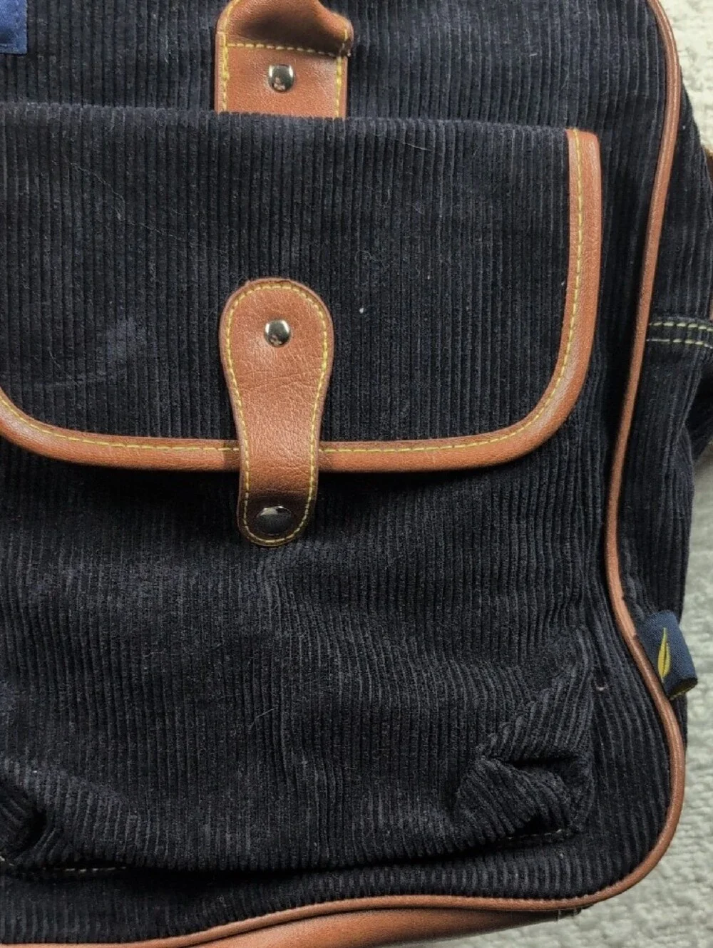 Nautica Blue Corduroy Weekend Laptop Bag with Brown Trim